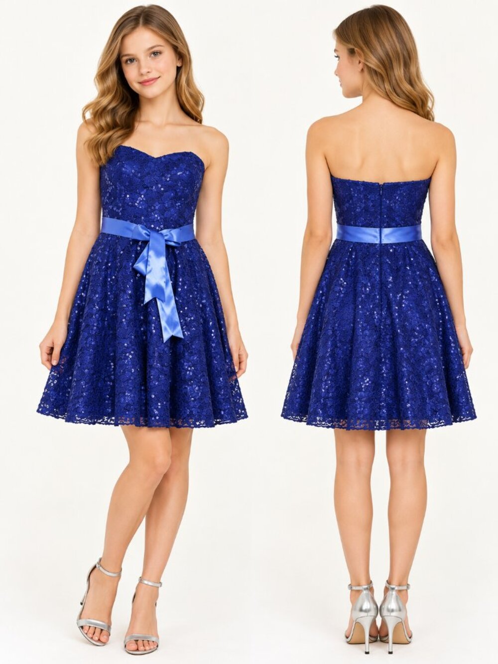 Love Reign Juniors Royal Blue Sequin Lace Strapless Fit Flare Dress S